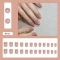 Set de 24 uñas postizas francesas retro a cuadros marrón claro con estilo minimalista - Tipo de Pegamento / Cuadros Marrón Claro Francés (R911)
