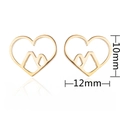 Macro shot of 10x12mm gold heart stud earrings with mountain silhouette and smooth finish - 150 Gold