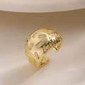 Elegant 18K gold plated geometric open ring featuring rectangular zircon accents - Rectangular Matrix Inlay Style (14553)