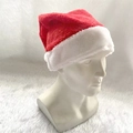 Luminous red plush Christmas hat with white faux fur trim for holiday costume - Red Adult Short Plush Christmas Hat