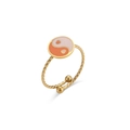 Verstellbarer 18K vergoldeter Edelstahlring mit pink-orangefarbenem Emaille-Tai-Chi-Design - Einstellbar Offen / Orange und Weiß
