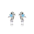Fashionable heart-shaped silver earrings with blue and purple zircon stones in a drop design - Platinum Plated Purple Zircon + Blue Main Stone