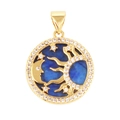 Gold circular pendant with blue sun and moon face pattern surrounded by white crystals - Sun Moon Face-Lazurite