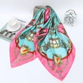 Blue and pink carriage chain print satin silk scarf with vintage lifestyle props - 90*90cm / Rose Red Green