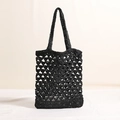 Bolso de playa moderno de paja tejida negra con asas largas para un estilo casual de verano - Todo Triángulo / Negro