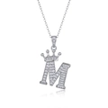 Elegant 925 silver necklace with sparkling zircon-studded letter M and crown pendant - Letter M