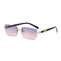 Frameless polygonal sunglasses with gradient purple lenses and gold metal accents - C13-Grey Pink Gradient