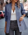 Detail shot of blue herringbone texture fabric on slim fit blazer for women - S / Blue
