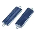 Pair of rectangular blue kyanite connectors with silver plated edges and double loops - Rectangle / Silver Edge