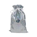 Silver holographic Christmas drawstring gift bag with sparkling star texture and satin ribbon - Laser Silver / 29*43cm