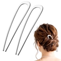 Minimalist silver U-shaped metal hair pins for elegant buns and updos styling - Large/2 Pieces / Silver