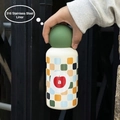 Checkered 316 stainless steel vacuum flask with green spherical lid and apple design - 350ml / Army Green Spherical Lid / Colorful Checkerboard