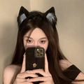 Süßer schwarzer Katzenohren-Haarreif aus Plüsch für Halloween und Lolita Cosplay - Verbessert / Schwarz Blau