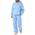 Men's light blue hoodie and pants set featuring drop shoulder sleeves and loose fit design - Light Blue