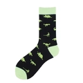 Men's crew socks featuring green dinosaur silhouettes on a black knitted background - Black Green Trim Dinosaur (15)