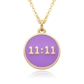 Minimalist 18K gold-plated round necklace with purple enamel 11:11 angel number pendant - Purple (B002)