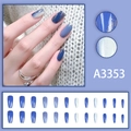 Lange press-on nagels in blauw wit verloop set met glitterpoeder 24-delige kit - A3353 Blauwe Gradiënt Glitter (Lijm Stijl)