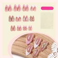 Faux ongles amande 3D à fleurs avec dégradé rose violet et détails en perles - Style Dimensionnel à Fleurs Françaises Roses 3D (1XB1-13676) / En Boîte (Comprend Colle Gelée et Lime à Ongles)