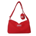 Red lightweight nylon crossbody bag with wide strap and matching round coin purse - No Pendant / Red