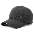Men's winter baseball cap in black grey twill wool with warm lining and ear protection - Adjustable / Gray