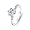 S925 sterling silver ring featuring a classic six-prong set Moissanite solitaire diamond - Adjustable Open / Six-Prong Side Stone Halo Style (FDJZ-039)