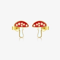 Cute S925 silver red mushroom stud earrings with gold plating and enamel finish - Mushroom / 925 Silver