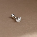 Macro view of crown-shaped stud earring with marquise zircon and screw ball back - Silver White Zirconia (Crown Shape)