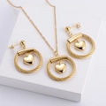 Golden heart jewelry set with woven texture pendant necklace and matching drop earrings - Gold Set (Earrings + Pendant)