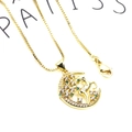 Golden micro-paved zircon reindeer and crescent moon pendant necklace with box chain - Moon Deer Necklace Set (Style 8)
