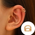 Three-layer twisted rope ear cuff in polished gold finish for non-pierced ears - KC Gold - Exquisite Small Triple Layer Design (12192)