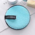 Sky blue microfiber facial cleansing sponge with black clean sponge finger strap - Sky Blue
