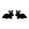 Minimalist matte black bunny silhouette stud earrings in stainless steel on white background - 163 Silhouette Rabbit (Black) / 163 Black