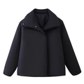 Chaqueta acolchada negra minimalista para mujer con cuello alto y botones ocultos - S / Negro