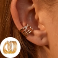 Ear cuff multistrato dorato con strass e design geometrico per orecchie senza buco - Oro KC S167