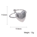 Detailed size view of silver heart ring showing 11.5mm height and 17.4mm width dimensions - Steel
