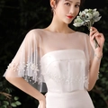 Cape de mariée élégante en tulle blanc transparent ornée de perles éparpillées - Châle Blanc à Perles et Strass (XPJ067)