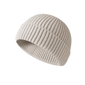 Classic beige rib-knit beanie hat in a minimalist hip hop docker style for winter warmth - One Size / Beige