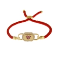 Adjustable red woven Milan rope bracelet featuring a gold heart lock pendant with zircon - Gold Heart Red Rope