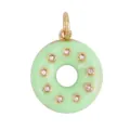 Mini donut charm with light green enamel and white zircon stones in gold plating - Light Green Diamond Studded Donut Pendant (AAF7069-Green)