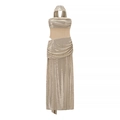 Ärmelloses Neckholder-Abendkleid mit Pailletten, Taillenausschnitt und Netz-Details - S / Champagner