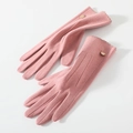 Women's warm pink winter gloves with wave cuffs, golden buckle and touchscreen compatibility - One Size / 179 Pink