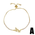 Adjustable golden butterfly bracelet with cubic zirconia paving and sliding clasp design - Style A-Double Butterfly White Zirconia