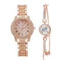 Detail of rose gold rhinestone watch and matching crystal bracelet jewelry set - A8 Rose Gold Set (Watch+Rhinestone Bangle)