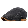 Donkergrijze gewassen denim baret met bruine contrasterende klep en verstelbare gesp - Verstelbaar / Zwart