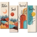 Set di 4 decorazioni da parete in legno stile boho con scritte Relax Soak Unwind Breathe - Stile D-Paesaggio Boho / MDF Con Gancio a Triangolo