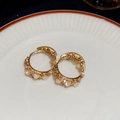 French retro gold hoop earrings with elegant white beads and sparkling diamonds - Gold Hoop Pearl Rhinestone Ear Clips (13# Ear Clip-Gold)