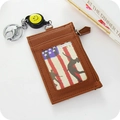 Brown Saffiano leather card holder with ID window and retractable smiley keychain - Brown