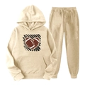 Survêtement en polaire kaki avec sweat à capuche et pantalon de jogging avec imprimé rugby - S (L) / Haut Et Bas / Kaki 6 (Impression Cœur Football)