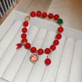 Handmade red beaded bracelet with gold charms and traditional Chinese motifs for women - Traditional Dragon and Phoenix Round Plate Style (11# Bracelet-Red)