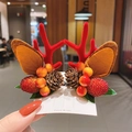 Handmade Christmas reindeer antler hair clips with pine cones and red berries on card - 23# Raspberry Pine Cone Red Antler Pair Clips